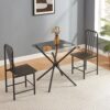 Dining Set For 2, Square Glass Tempered Dining Table With 4 Legs And 2 Metal Chair For Home Office Kitchen Dining Room