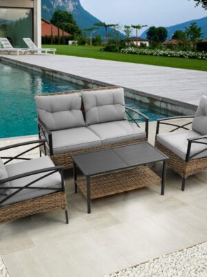 4-Piece Rattan Wicker Patio Sectional Set - Outdoor Garden Furniture