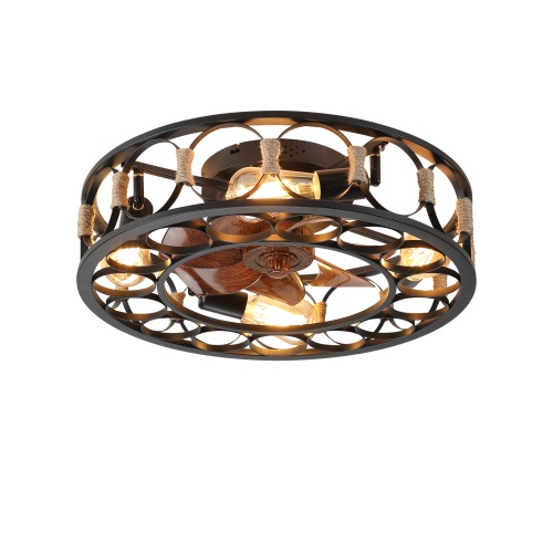 06e65512-229e-434a-a854-708b319fd34f.jpg Low-Profile Cage Ceiling Fan with Light & Remote, 6-Speed Reversible Blades, 5 LED Bulbs