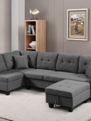 Left Fabric Sofa With Ottoman