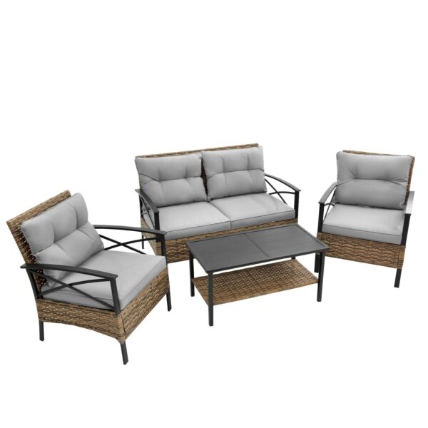 11a62a82-944f-4ffa-92c8-2e012304e369.jpg 4-Piece Rattan Wicker Patio Sectional Set - Outdoor Garden Furniture