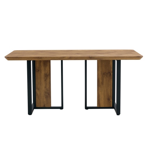 67"x36" Wood-Textured Dining Table Set with 4 Brown Suede Chairs