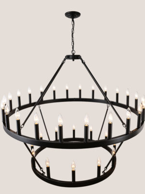 Large Farmhouse Chandelier – 2-Tier, 36-Light, Adjustable Height
