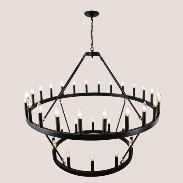 Large Farmhouse Chandelier – 2-Tier, 36-Light, Adjustable Height
