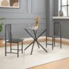 Dining Set For 2, Square Glass Tempered Dining Table With 4 Legs And 2 Metal Chair For Home Office Kitchen Dining Room