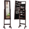 Mirrored Standing Jewelry Armoire Cabinet With LED Lights