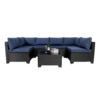 7 Pieces Outdoor Rattan Patio Sectional Set, Black Wicker Furniture Conversation Sets With Washable Cushions & Glass Coffee Table For Garden, Poolside, Backyard