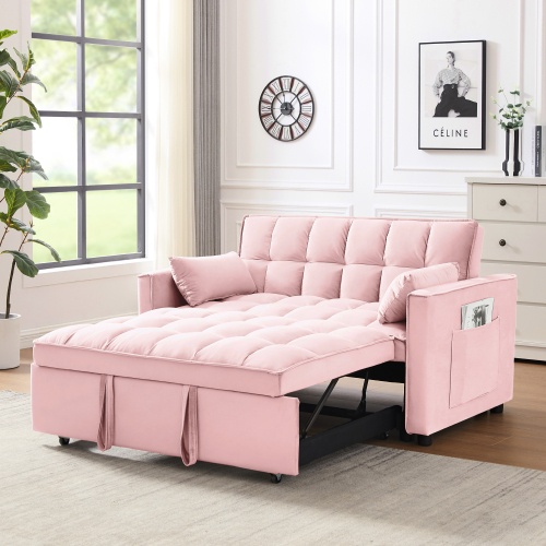 1912340200500236288.jpg 3-in-1 Velvet Loveseat Futon Sofa - Pullout Bed with Reclining Back & Storage Pockets