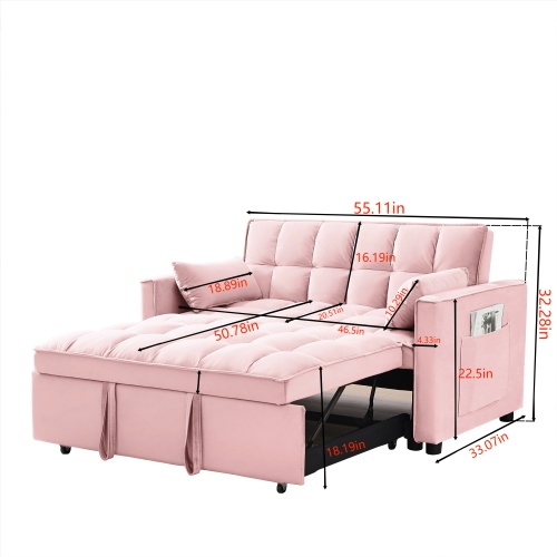 1912341071615234048.jpg 3-in-1 Velvet Loveseat Futon Sofa - Pullout Bed with Reclining Back & Storage Pockets
