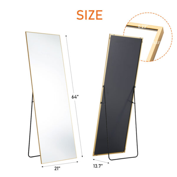 Floor Standing Mirror with Thin Aluminum Frame and Stand