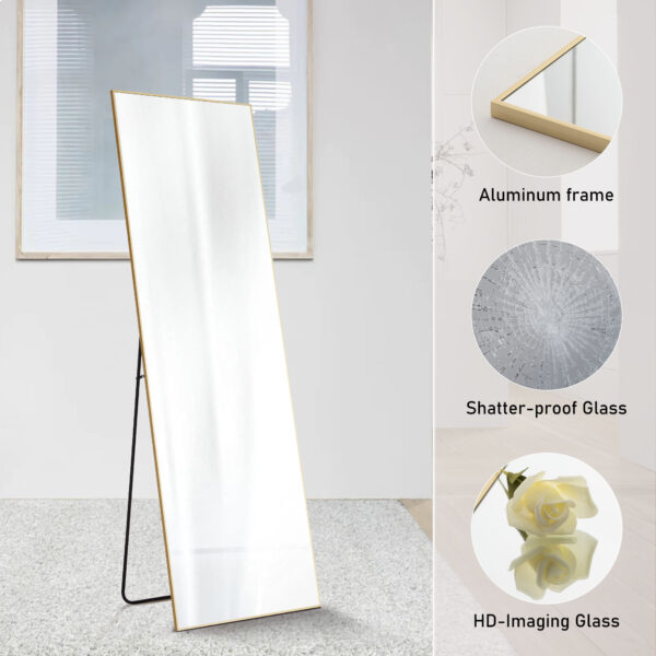Floor Standing Mirror with Thin Aluminum Frame and Stand