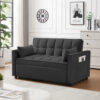 1927967276531978240.jpg Modern Black Velvet Loveseat Futon, 3-in-1 Convertible Sofa Bed with Pullout & Reclining Back