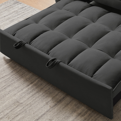 1927967278364889088.jpg Modern Black Velvet Loveseat Futon, 3-in-1 Convertible Sofa Bed with Pullout & Reclining Back
