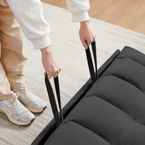 1927967279279247360.jpg Modern Black Velvet Loveseat Futon, 3-in-1 Convertible Sofa Bed with Pullout & Reclining Back