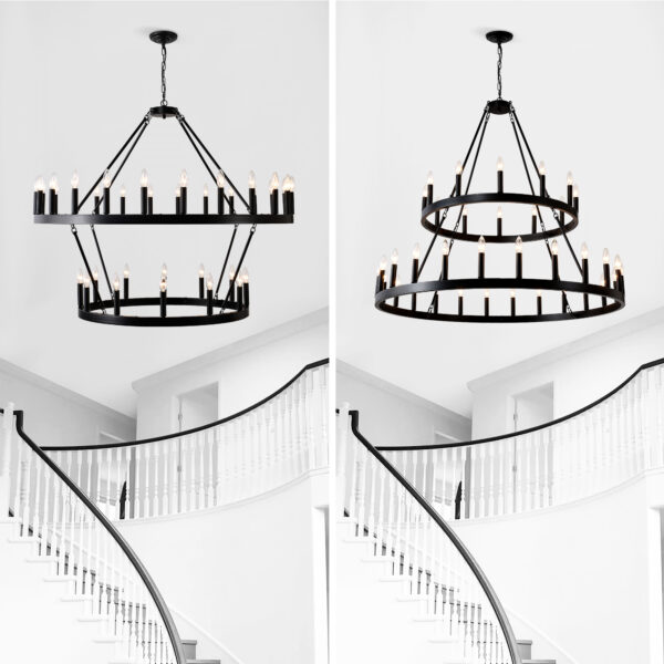 Large Farmhouse Chandelier – 2-Tier, 36-Light, Adjustable Height
