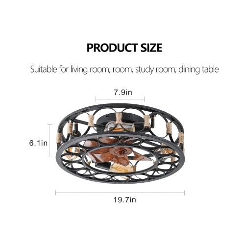 1cae739a-1a54-4844-bda0-17ad6f3f3f87.jpg Low-Profile Cage Ceiling Fan with Light & Remote, 6-Speed Reversible Blades, 5 LED Bulbs