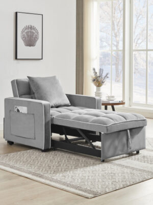 3-in-1 Fold-Out Sofa Bed Chair, Adjustable Backrest, Grey