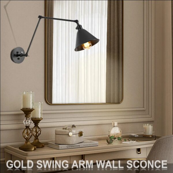 233665bc-a51c-43ba-88aa-ded7350c2f21.jpg Brass & Black Swing Arm Wall Light, Integrated Airdrop Design