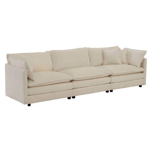 Mid-Century Modern Couch 3-Seater Sofa With 2 Armrest Pillows And 3 Toss Pillows, Couch For Living Room
