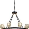 8-Light Black Wagon Wheel Crystal Chandelier – Adjustable Farmhouse Pendant