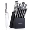 15-Piece German Stainless Steel Kitchen Knife Set with Block & Sharpener