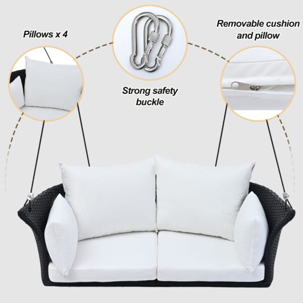 GO 51.9" 2-Person Rattan Swing Chair – Black Wicker Hanging Porch Seat