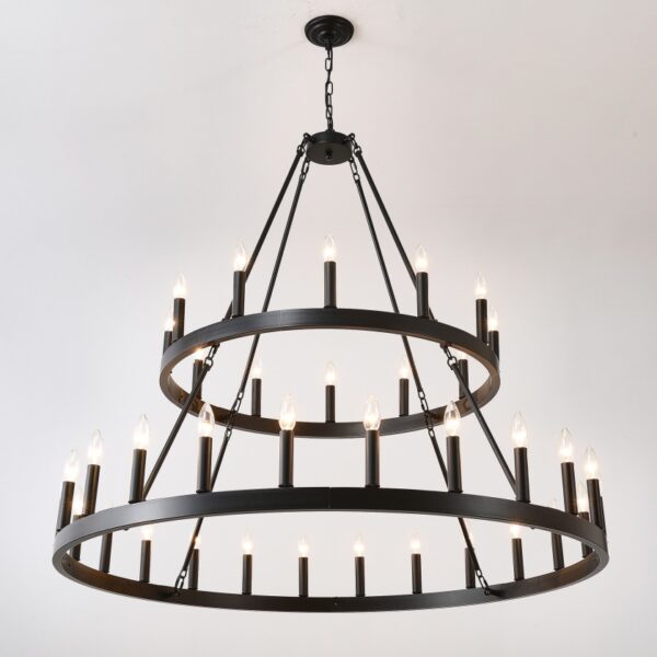 Large Farmhouse Chandelier – 2-Tier, 36-Light, Adjustable Height
