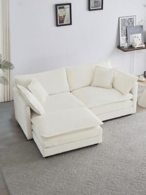 Chenille Two-Seater Sofa With 1 Footrest, 2 Seater L-Shaped Sectional With Ottoman,Loveseat With Ottoman