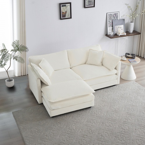 Chenille Two-Seater Sofa With 1 Footrest, 2 Seater L-Shaped Sectional With Ottoman,Loveseat With Ottoman