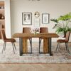 67"x36" Wood-Textured Dining Table Set with 4 Brown Suede Chairs