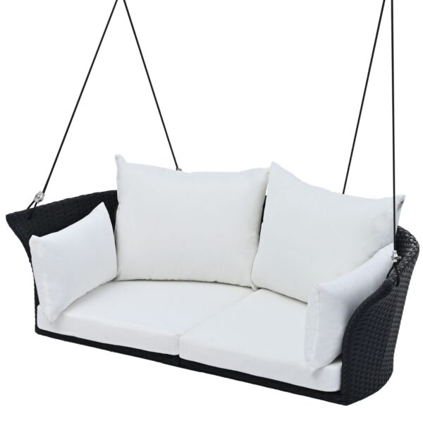 GO 51.9" 2-Person Rattan Swing Chair – Black Wicker Hanging Porch Seat
