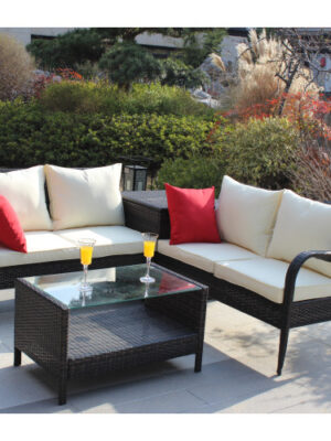 4 Piece Patio Sectional Wicker Rattan Outdoor Furniture Sofa Set With Storage Box Brown