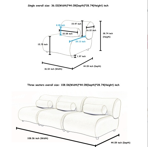 Contemporary Green 3-Seat Modular Sofa – Plush Chenille Upholstery & Deep Seating