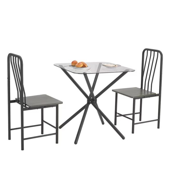 Dining Set For 2, Square Glass Tempered Dining Table With 4 Legs And 2 Metal Chair For Home Office Kitchen Dining Room