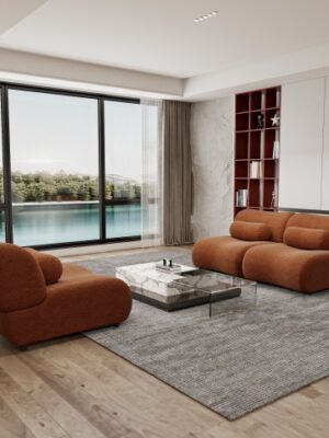 Contemporary Green 3-Seat Modular Sofa – Plush Chenille Upholstery & Deep Seating