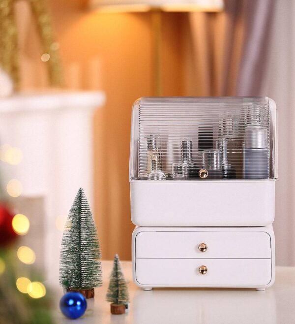 Large Waterproof Cosmetics Storage Box with Drawers, Dustproof Organizer