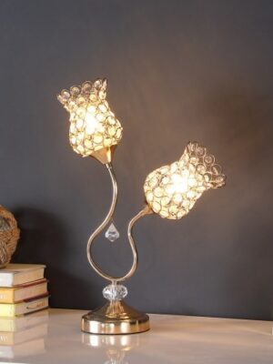 18.75 Inch Rose Gold 2 Flower Horn Ornate Metal Table Lamp