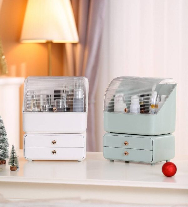 Large Waterproof Cosmetics Storage Box with Drawers, Dustproof Organizer