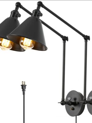 Brass & Black Swing Arm Wall Light, Integrated Airdrop Design