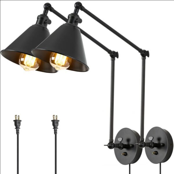 6ade4858-9846-49fe-a57c-2fce1d9dbbdf.jpg Brass & Black Swing Arm Wall Light, Integrated Airdrop Design