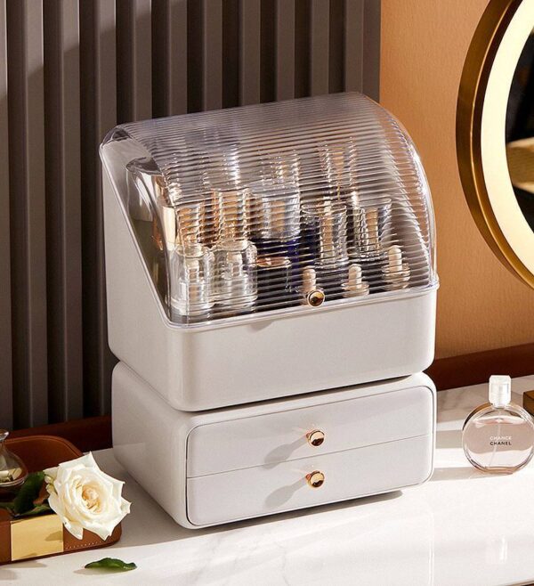 Large Waterproof Cosmetics Storage Box with Drawers, Dustproof Organizer