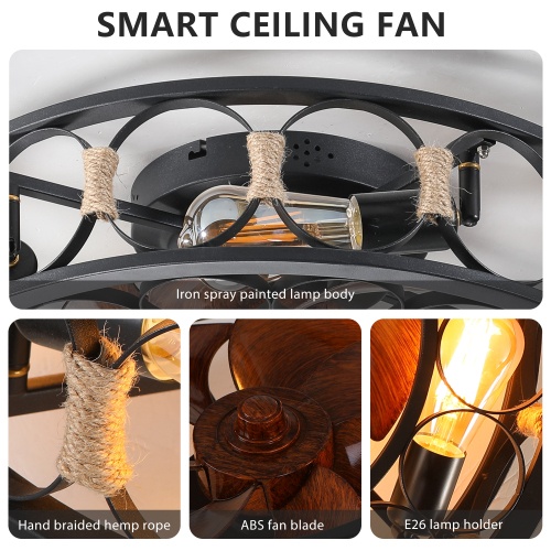 6d574721-ba7b-432b-91c8-d2f7f10fb994.jpg Low-Profile Cage Ceiling Fan with Light & Remote, 6-Speed Reversible Blades, 5 LED Bulbs