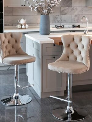 2-piece Set Of Rotating Velvet Bar Stools