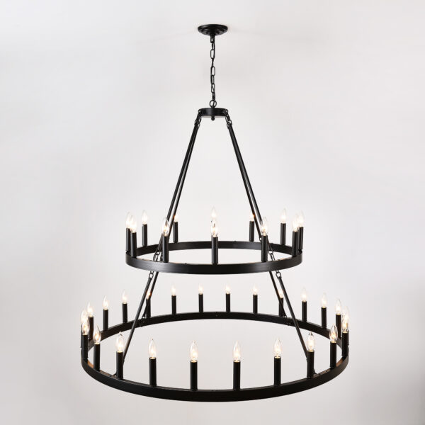 Large Farmhouse Chandelier – 2-Tier, 36-Light, Adjustable Height