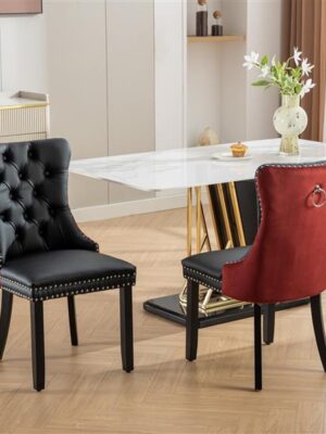 Modern High-End Tufted Solid Wood Contemporary PU & Velvet Upholstered Dining Chair-2 Piece Set