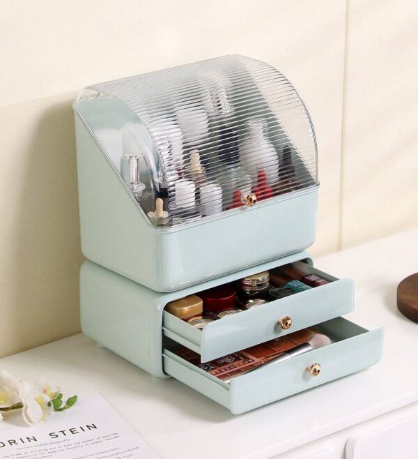 Large Waterproof Cosmetics Storage Box with Drawers, Dustproof Organizer