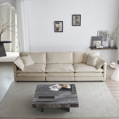Mid-Century Modern Couch 3-Seater Sofa With 2 Armrest Pillows And 3 Toss Pillows, Couch For Living Room