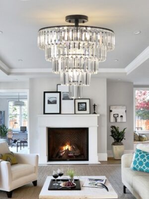Large Black Crystal Chandelier - Contemporary Ceiling Light for Dining & Living Room