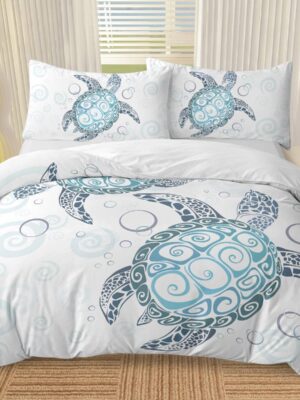 Turtle Bed Sets Ocean 3 Piece Turtle Themed Comforter Cover With 2 Pillowcases