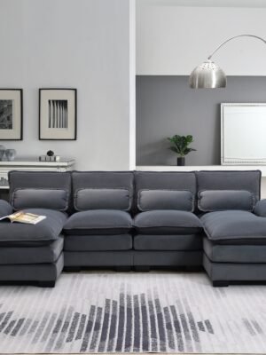 New Modern U-shaped Sectional Sofa, 6-Seat With Waist Pillows